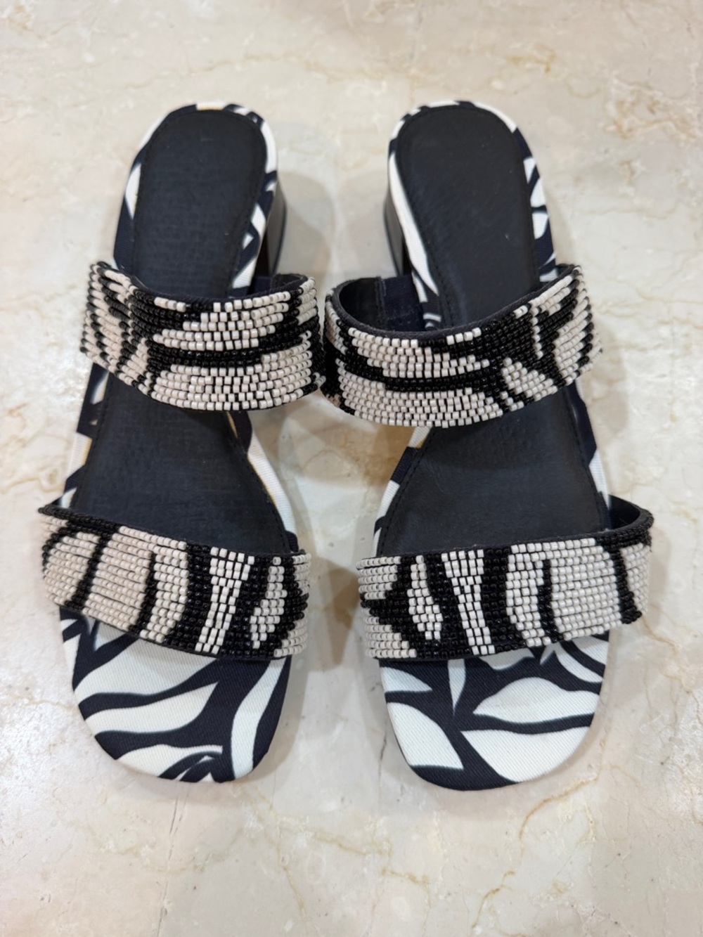 * NEW Sanctuary Revive Black & White Beaded Slide Sandals size 6